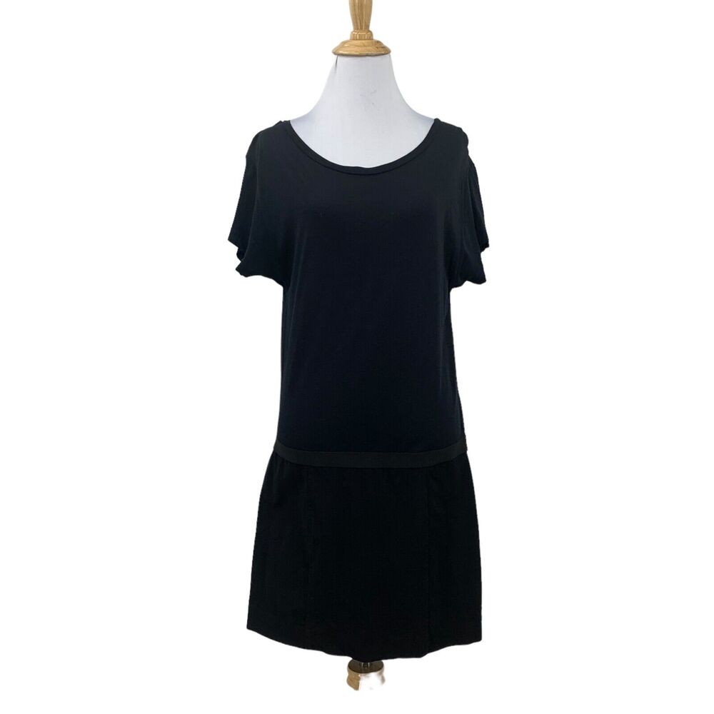 Theory Dress Women M Medium Black Chera Drop Waist Short Sleeve Zip Back Mini
